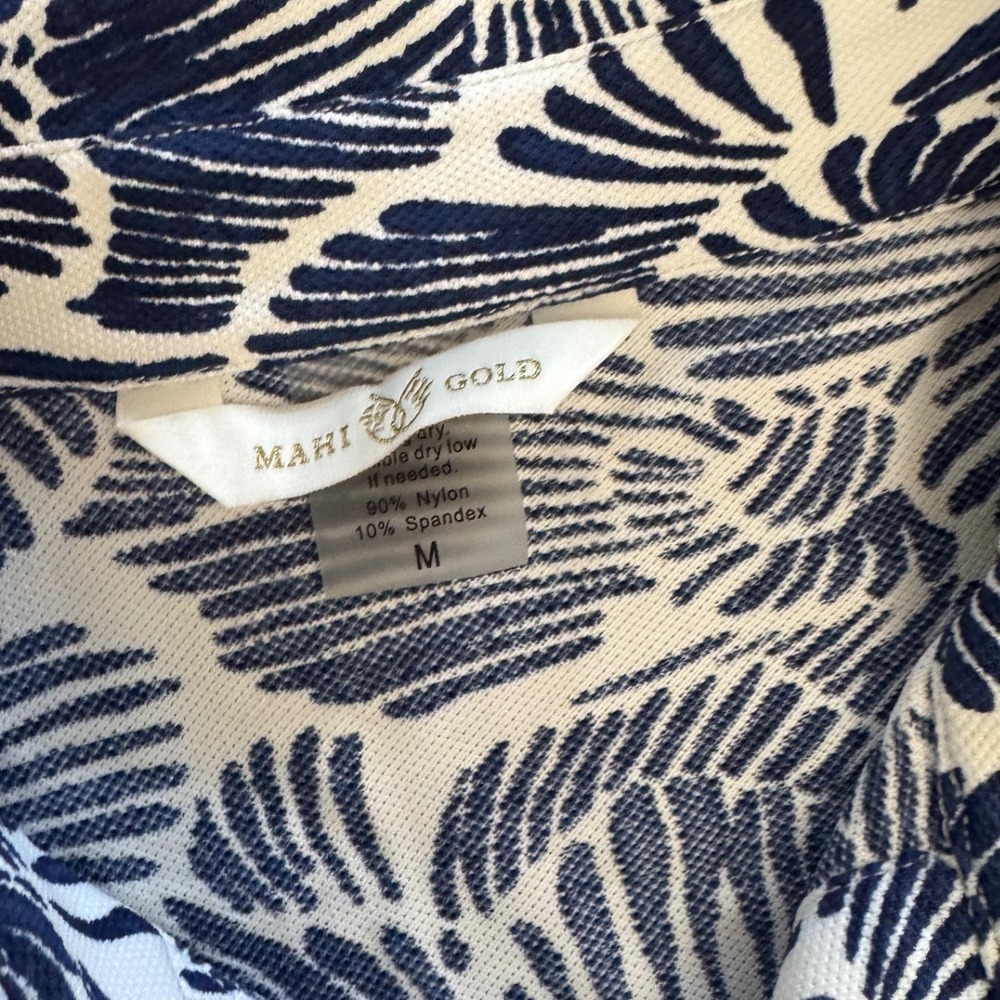 Maui Gold Navy White Floral Shift Dress Mesium Tropical Resort Wear Coastal Chic - Picture 3 of 3